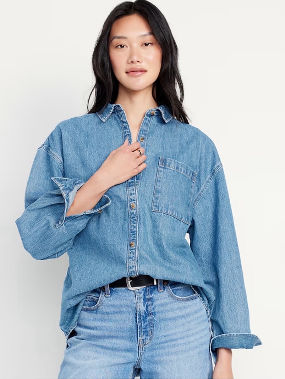 Old Navy Oversized Boyfriend Button-Down Jean Shirt Medium Wash
